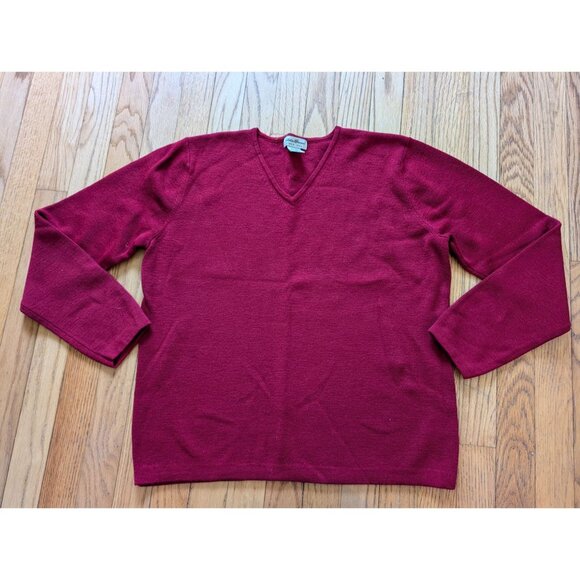 Eddie Bauer Womens Red Wool V-Neck Sweater L - Picture 3 of 4